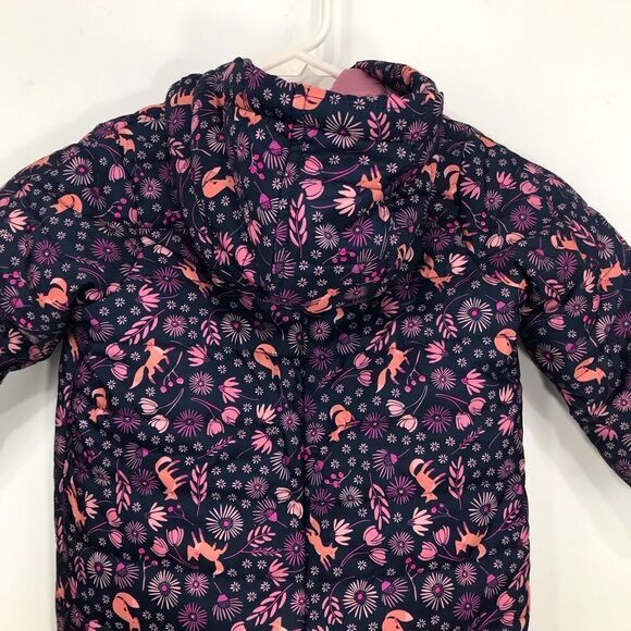 First Impressions Navy Blue Pink Floral Hooded Quilted Infant Snowsuit - Picture 7 of 14